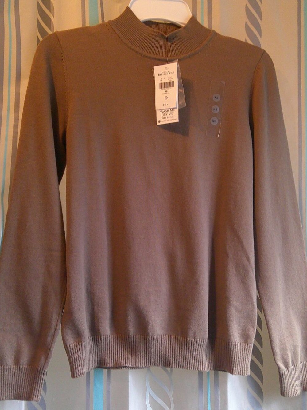 NWT "Northern Reflections" Mockneck Knit Jersey Pullover n Mocha Woman XS